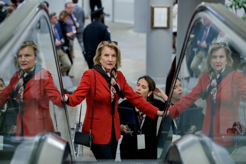 Mandatory Credit: Photo by SHAWN THEW/EPA-EFE/REX (10538167bf) Republican Senator from West Virginia Shelley Moore Capito in the subway prior to the impeachment trial in the US Capitol in Washington, DC, 24 January 2020. The House impeachment managers will conclude their case for removing President Trump during the third day of opening arguments in the impeachment trial of US President Donald J. Trump. Senate impeachment trial of US President Donald J. Trump, Washington, USA - 24 Jan 2020 ** Usable by LA, CT and MoD ONLY **