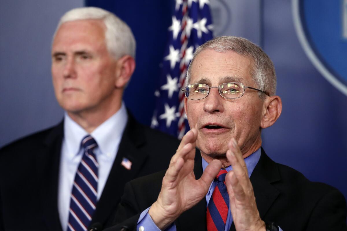 Dr. Anthony Fauci, director of the National Institute of Allergy and Infectious Diseases, speaks about the coronavirus in the James Brady Briefing Room on Wednesday.