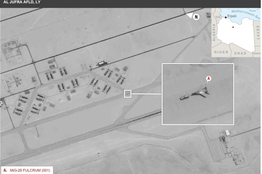 Satellite image shows Russian fighter jets recently deployed to Libya in order to support Russian state-sponsored private military contractors (PMCs) operating on the ground there.