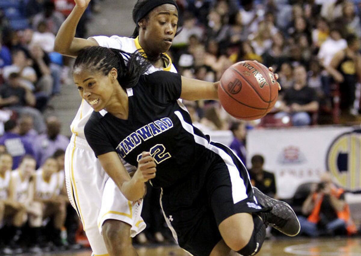 Windward guard Jordin Canada, drives against Bishop O'Dowd guard Troye Mosley in the third quarter of the CIF Open Division championship game.