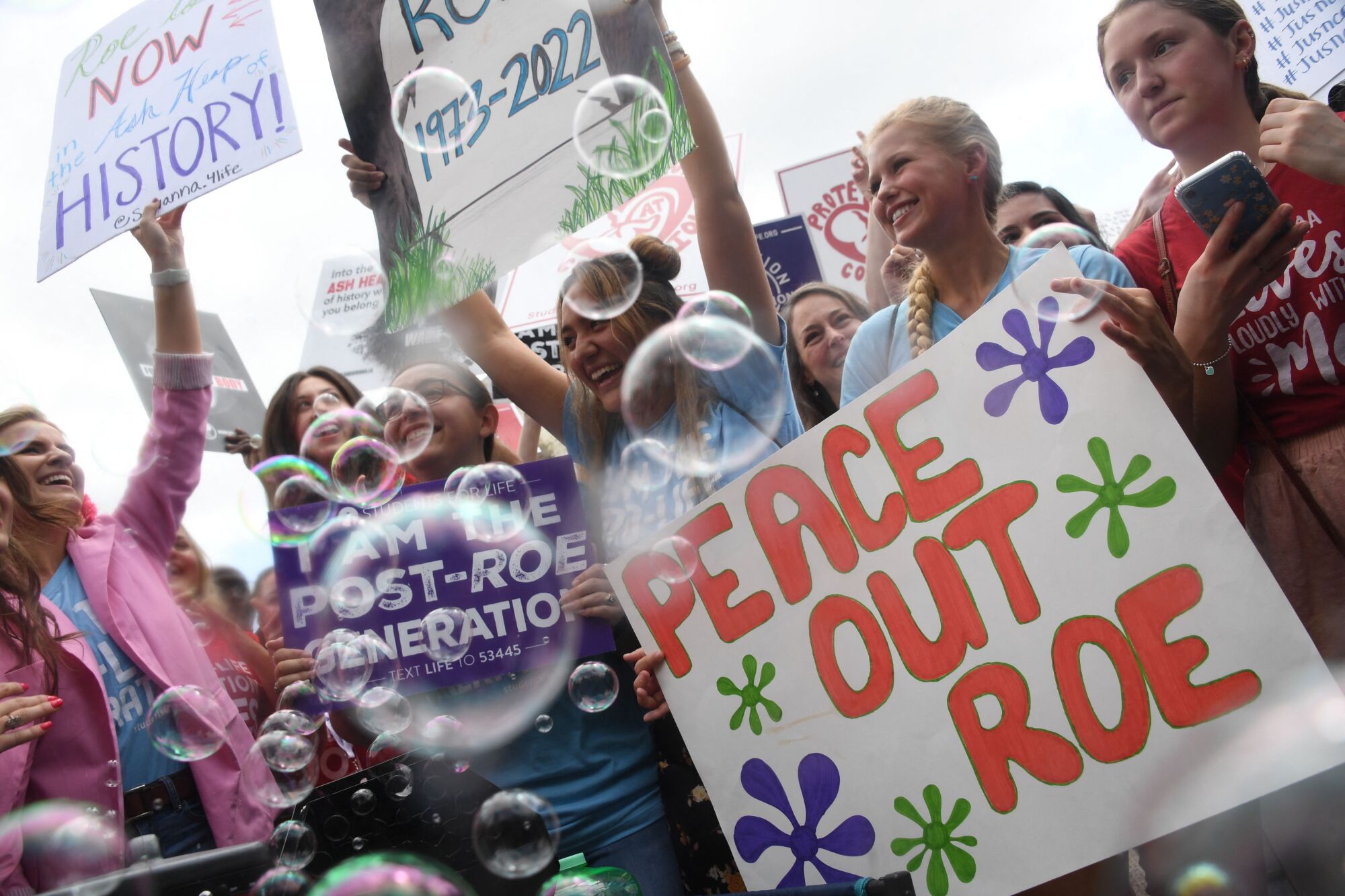 Kürtaj karşıtı eylemciler Washington DC'deki ABD Yüksek Mahkemesinin önünde kutlama yapıyor