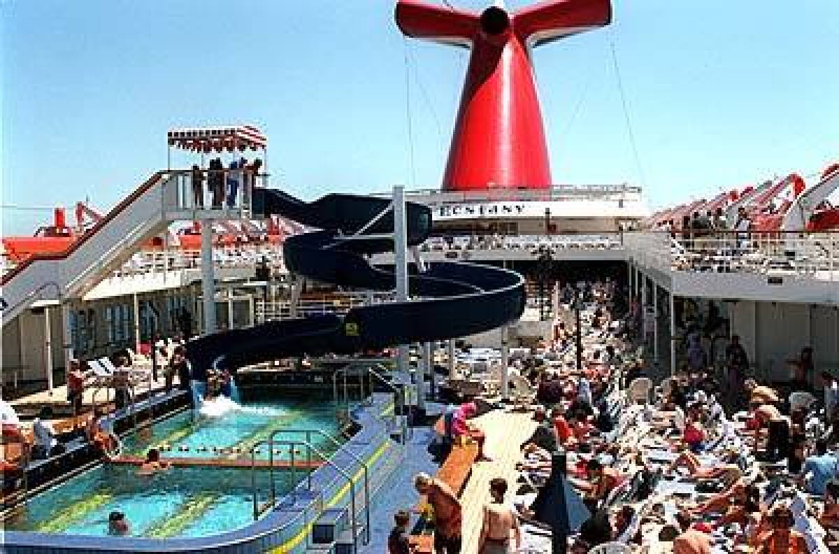 Plunging into the open-air pool from its spiraling slide  over and over again  offers plenty of G-rated entertainment on the Carnival Ecstasy.