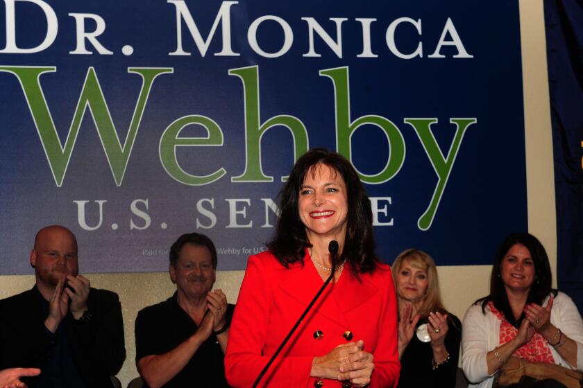 Monica Wehby greets supporters at her headquarters in May.