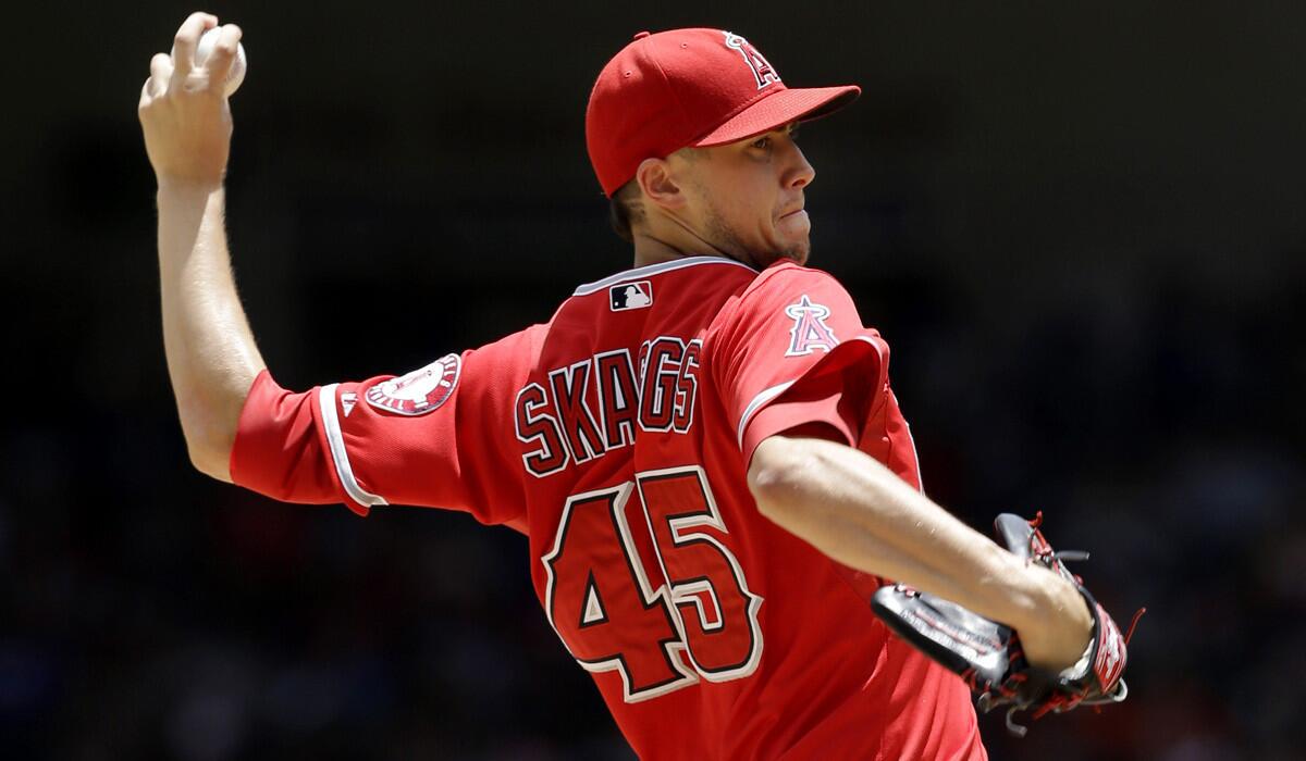 Angels starting pitcher Tyler Skaggs went 5-5 with a 4.30 earned-run average in 18 starts this season before an elbow injury sidelined him.