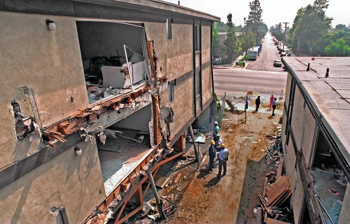 An apartment complex that collapsed in the 1994 Northridge earthquake.