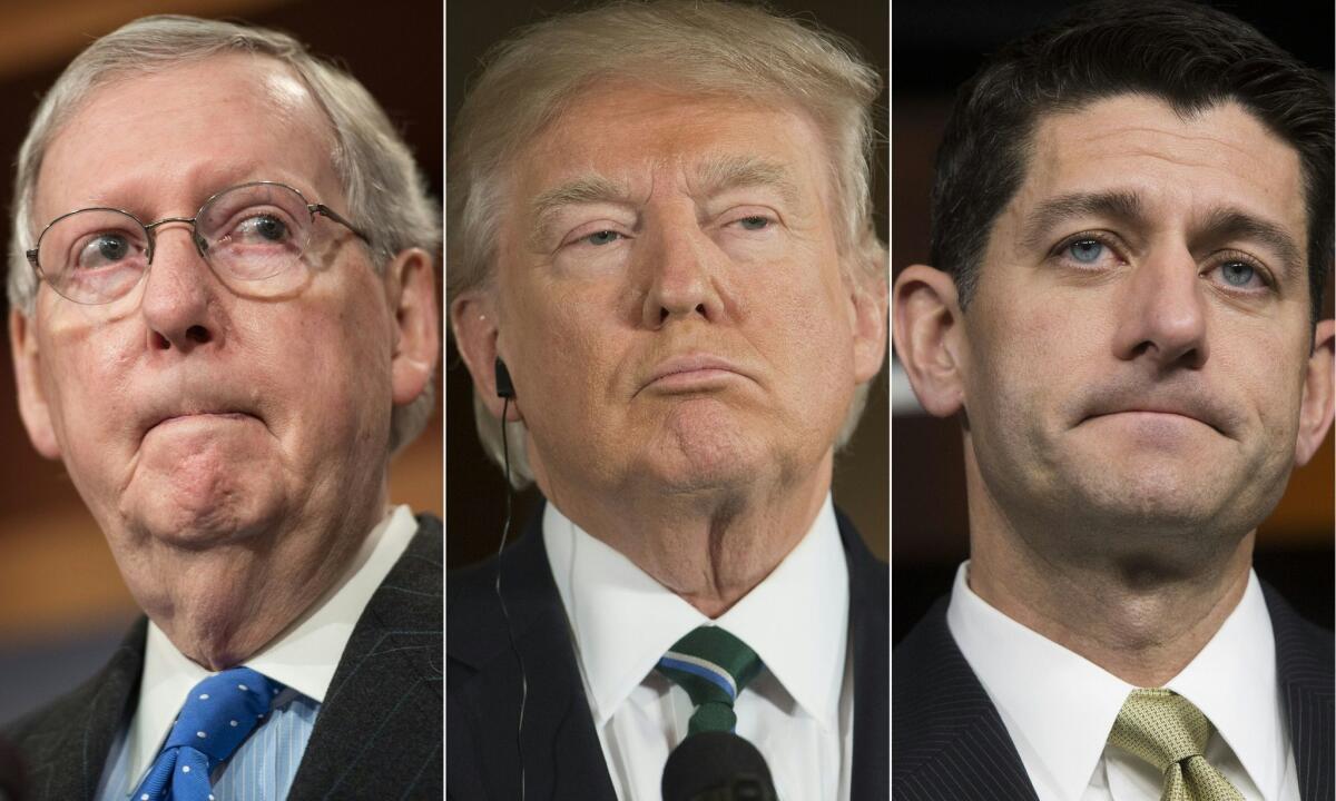 President Trump has been publicly critical of Senate Majority Leader Mitch McConnell, left, and House Speaker Paul Ryan.