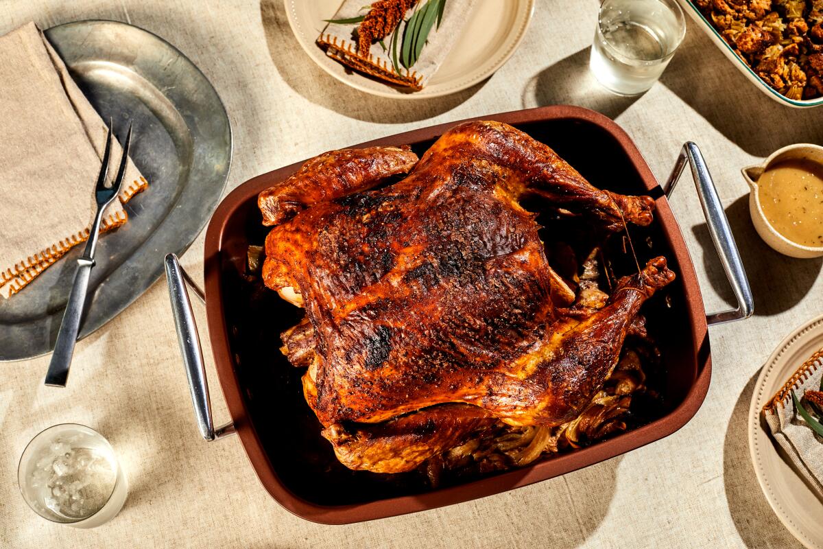 overhead shot of a roast turkey