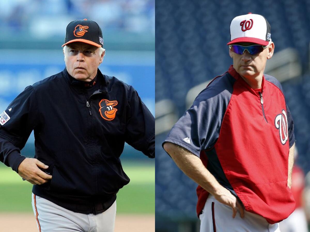 Orioles Manager Buck Showalter, left, and Nationals Manager Matt Williams have respectively been named the American League and National League managers of the year.
