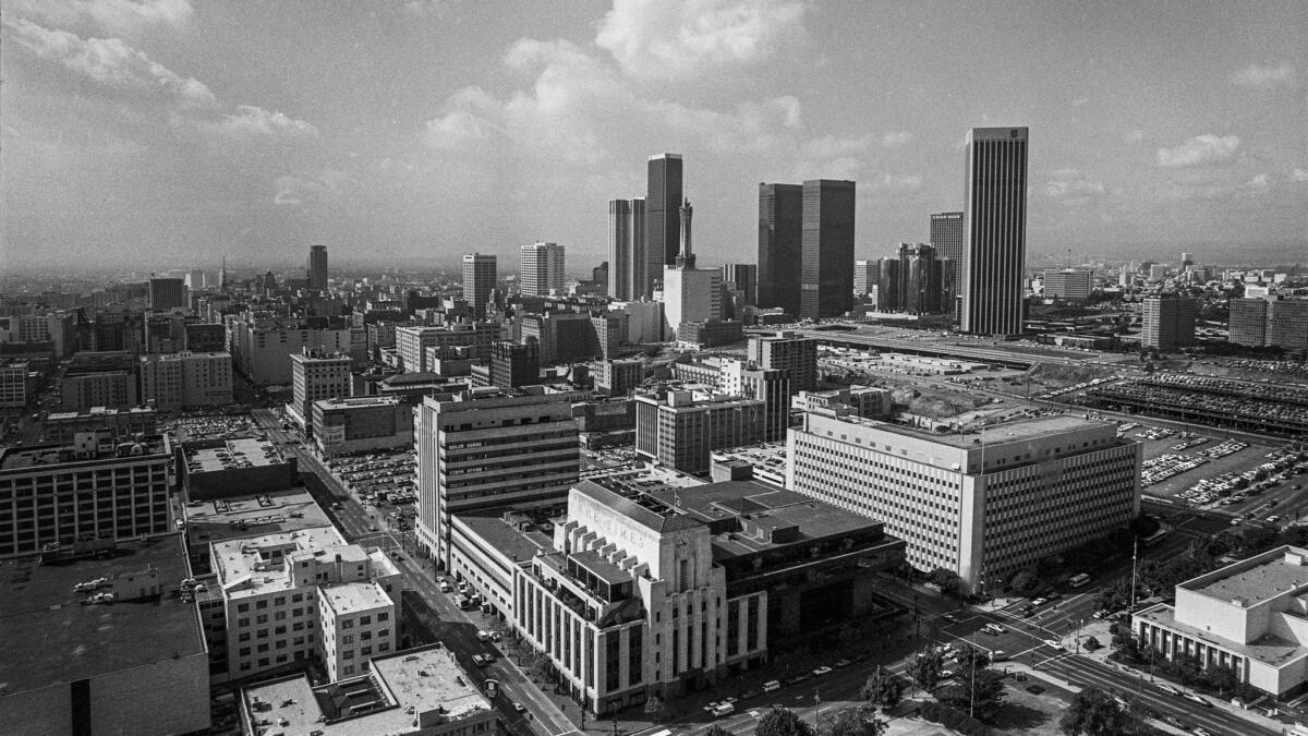 Nov. 8, 1979; Clear skys and clouds over Bunker Hill folllowing a rain storm. Photo taken from top of Los Angeles City Hall.