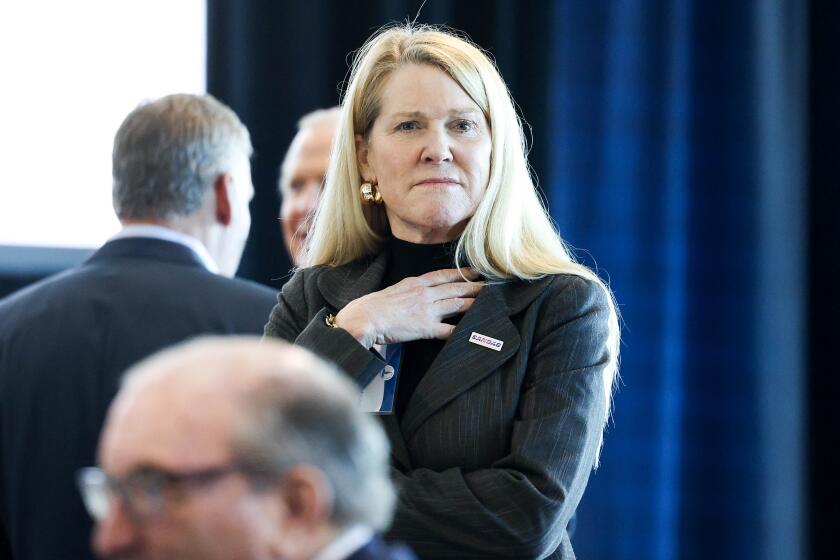 San Diego, CA - January 18: Coleen Clementson, interim CEO of the San Diego Association of Governments, looks on during the Port of San Diego's swearing in ceremony for its 2024 executive officers for the Board of Port Commissioners at Port Pavilion on Thursday, Jan. 18, 2024 in San Diego, CA. (Meg McLaughlin / The San Diego Union-Tribune)