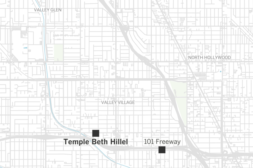 Map showing location of synagogue in Valley Village where mayoral candidate forum was held