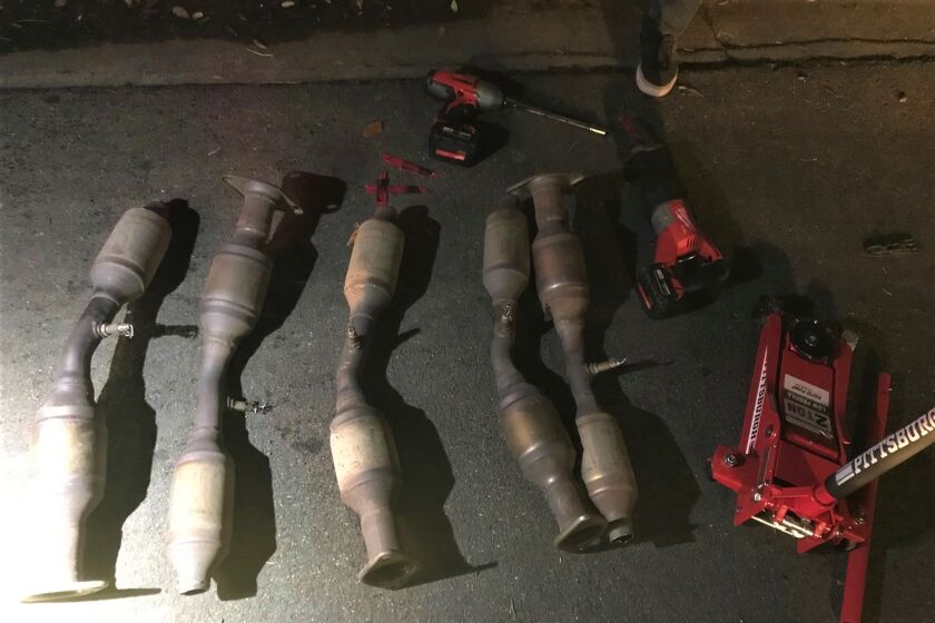 Five catalytic converters were recovered following a Jan. 4 traffic stop ended in the arrest of three suspects in Santa Ana.