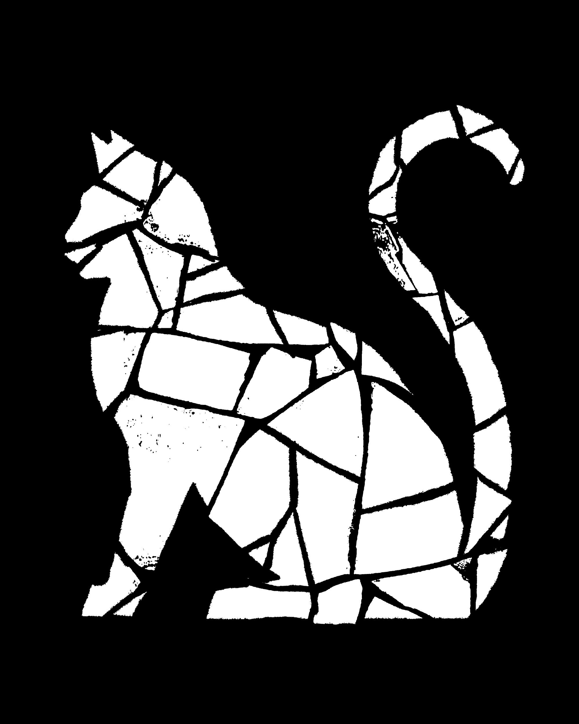 Illustration of a cat with rubble texture on a black background