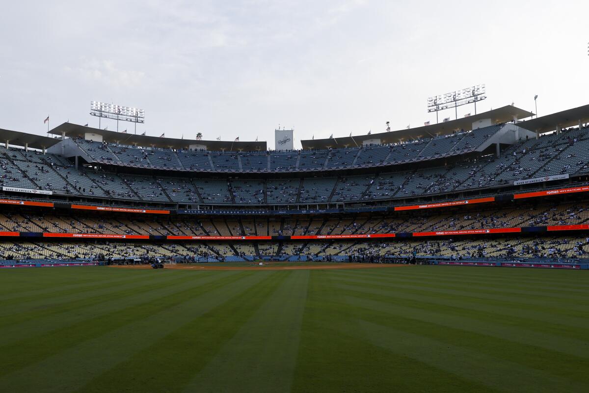 A view of Dodger Stadium from center fielder before Game 1 of the NLDS against the San Diego Padres on Tuesday.
