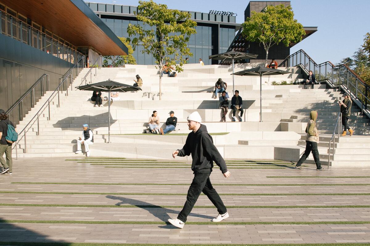 People hanging out at Culver City Steps in Culver City.