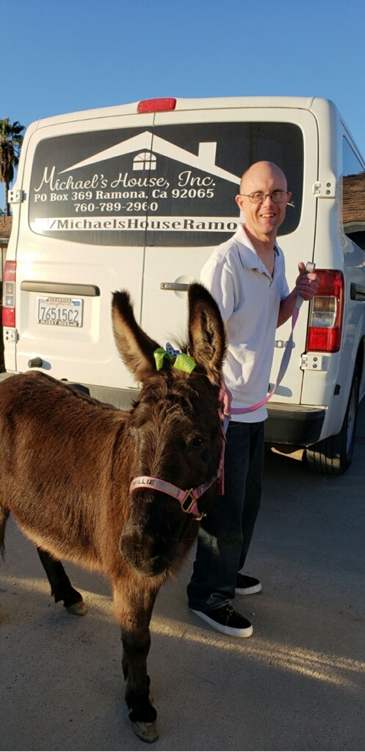 Casey Wagner with a visitor from Heart and Hooves Therapy.
