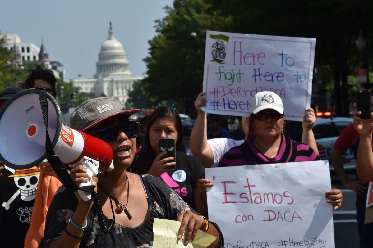 Immigration advocates demonstrate in Washington.
