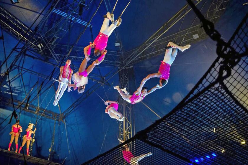 A double-flying trapeze act is now part of the Circus Vargas show. (Courtesy of Circus Vargas)