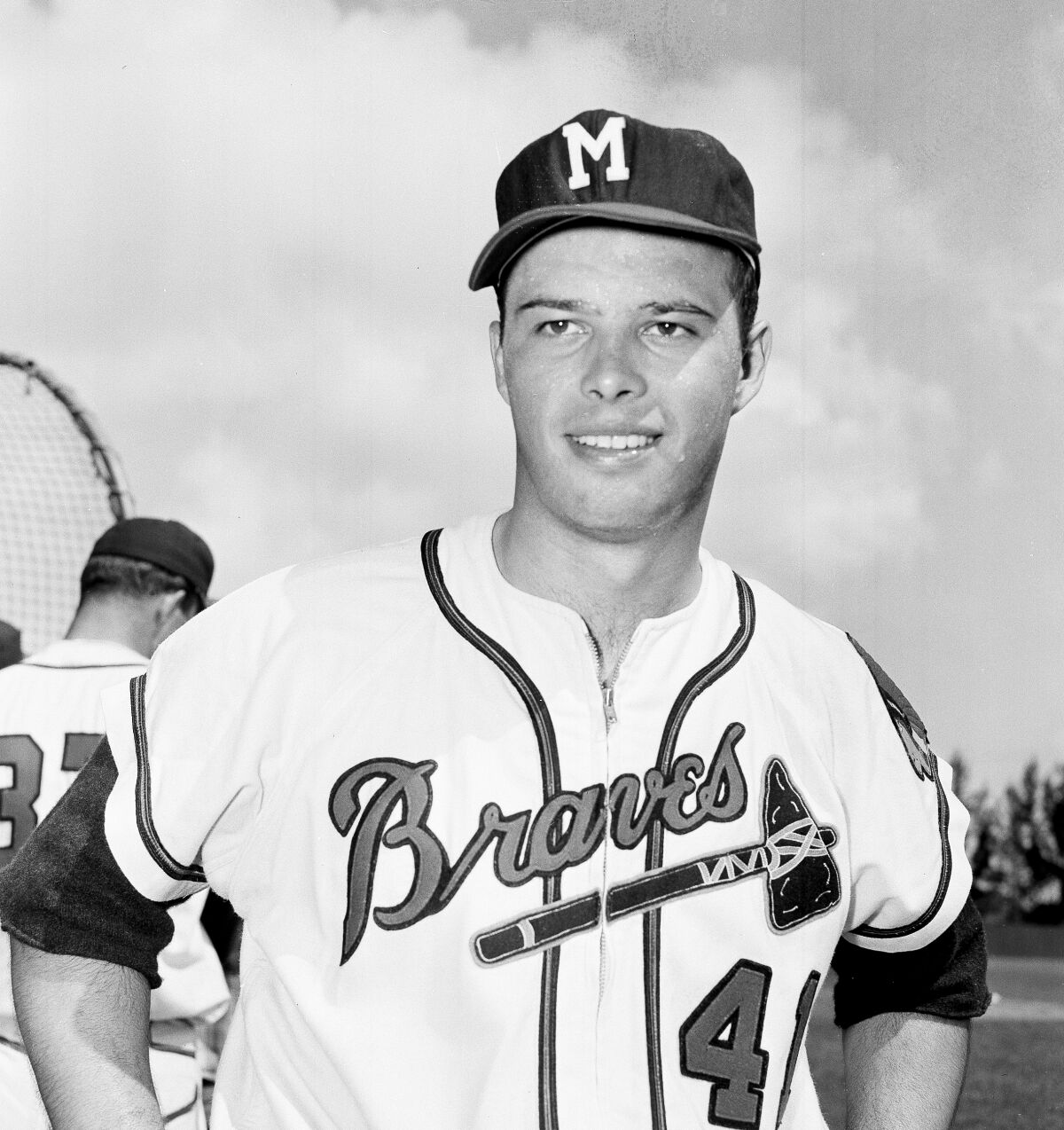 Eddie Mathews of the Milwaukee Braves is pictured at spring training in Bradenton, Fla., in March 1956. 