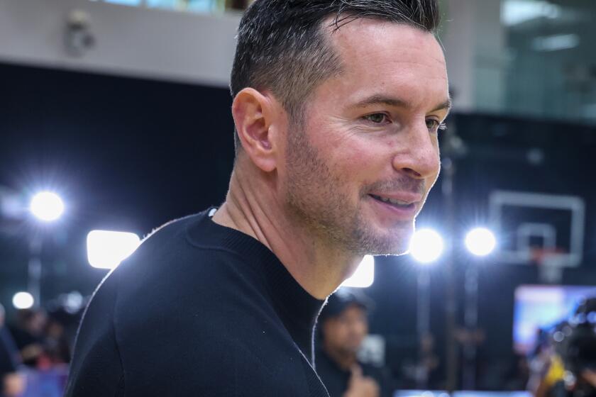 El Segundo, CA, Monday, September 30, 2024 - Lakers head coach JJ Redick drops in on media day at the UCLA Health Training Center. (Robert Gauthier/Los Angeles Times)