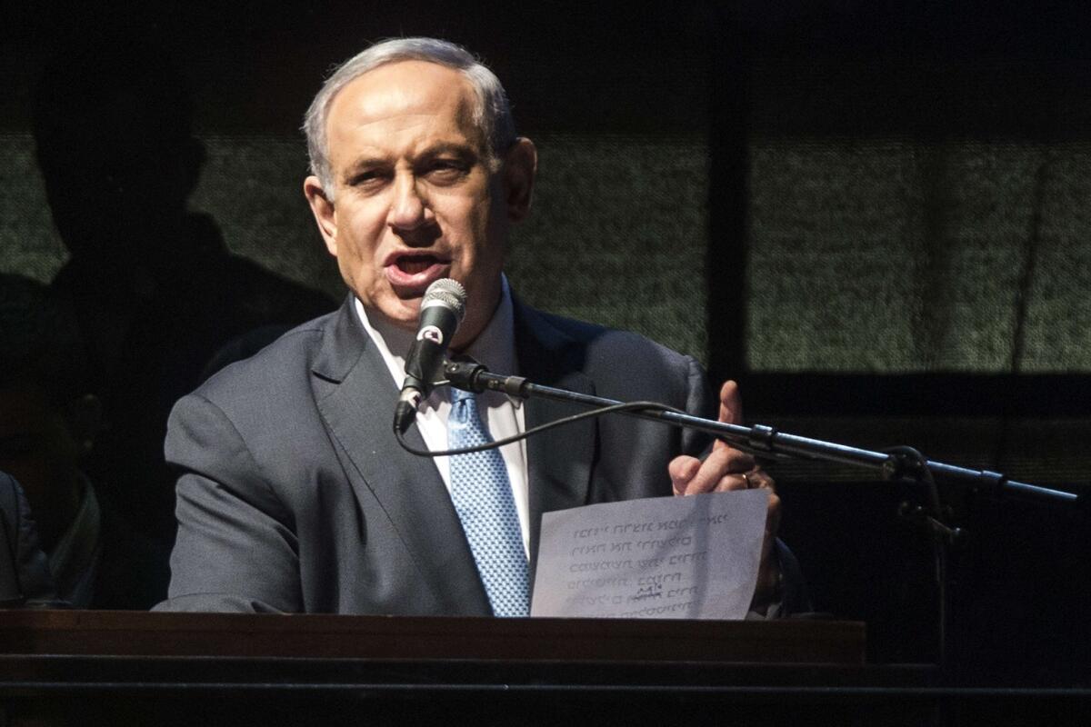 Israeli Prime Minister Benjamin Netanyahu at a final campaign rally in Tel Aviv where he appealed to conservative supporters to back him.