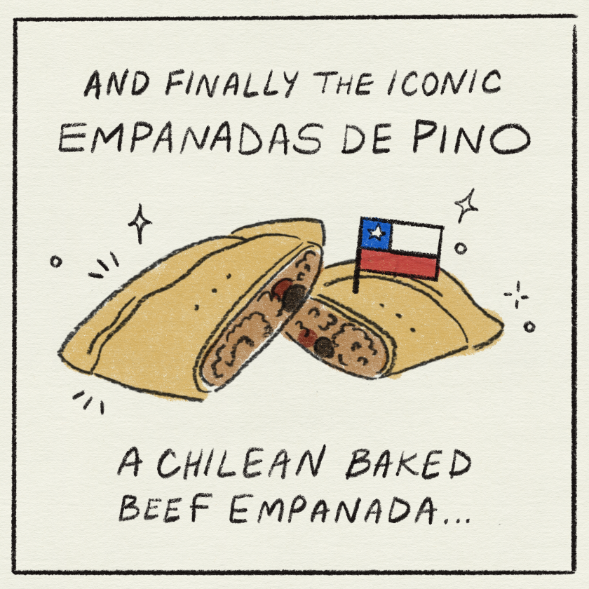 "Ir galiausiai ikoninės pino empanados, Čilėje keptos jautienos empanada"
