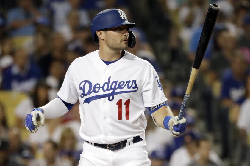 Los Angeles Dodgers' A.J. Pollock during a baseball game against the Los Angeles Angels Tuesday, July 23, 2019, in Los Angeles. (AP Photo/Marcio Jose Sanchez)