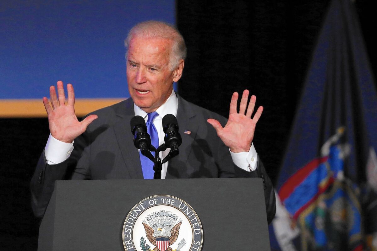 Vice President Joe Biden speaks at a New York event on July 27. Biden is at least a month away from deciding whether to enter the Democratic presidential race.