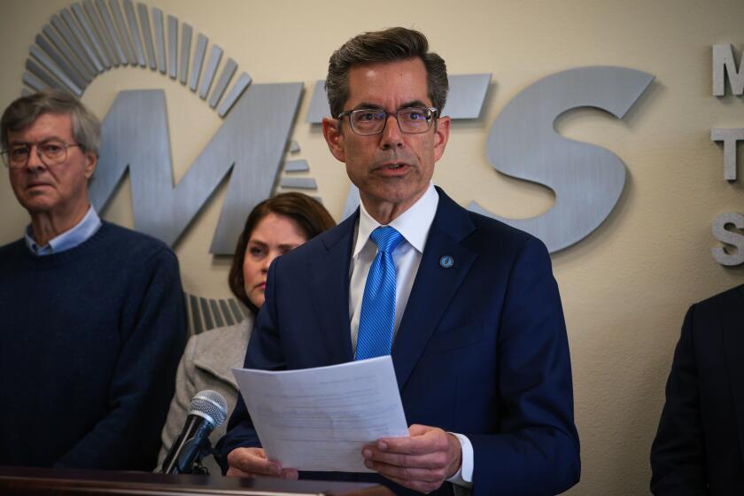 San Diego, CA - April 06: San Diego City Councilperson Stephen Whitburn, who is currently the acting board chair at MTS spoke with news reporters after their closed door meeting at MTS Headquarters on Thursday, April 6, 2023 in San Diego, CA. (Nelvin C. Cepeda / The San Diego Union-Tribune)