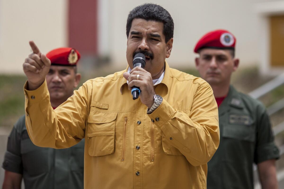 Venezuelan President Nicolas Maduro speaks during a ceremony in Caracas.