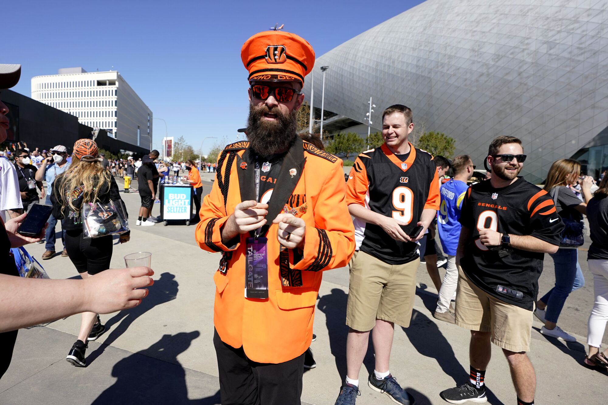 Cincinnati Bengals fans arrive before the NFL Super Bowl LVI game