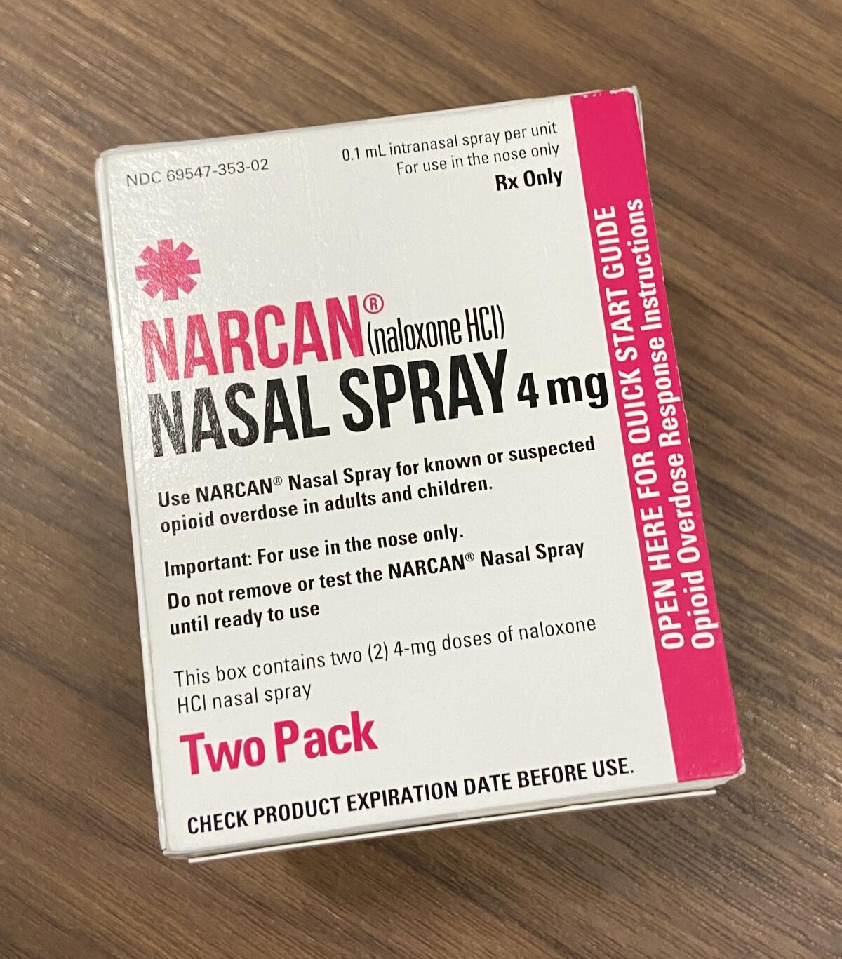 Package of overdose-reversing drug Narcan
