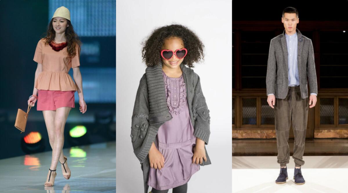 Looks from the Kate Spade, far left, and Jack Spade, far right, collections. The brands have collaborated with Gap for a kids line, following in the footsteps of designers like Diane von Furstenberg (2013) and Stella McCartney (2009, a piece from that collection is shown center) to move into childrenswear.