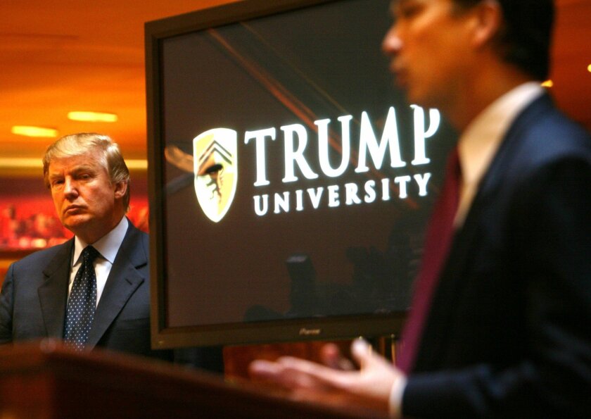 Donald Trump at a news conference in New York in 2005 announcing the establishment of Trump University. A class-action suit filed by former students is set to go to trial this month.