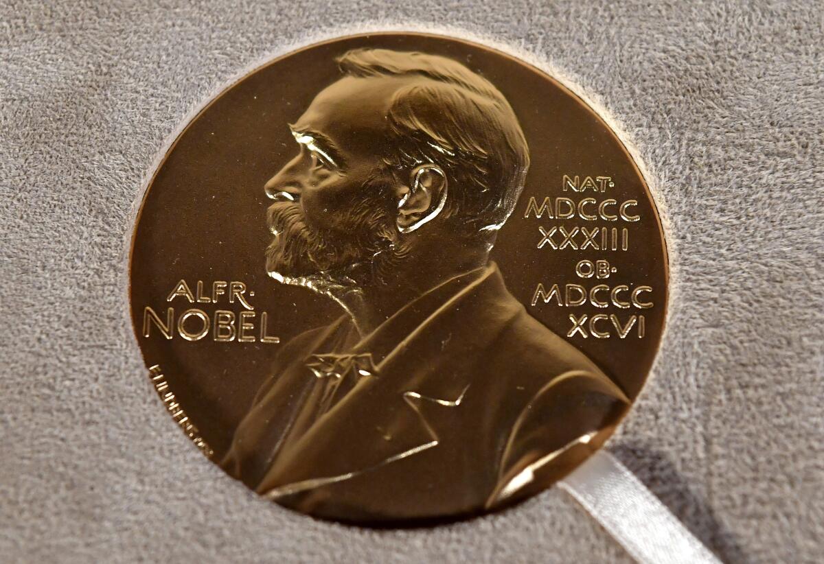La medalla del Premio Nobel de la Paz. Foto tomada en Nueva York el 8 de diciembre de 2020. 