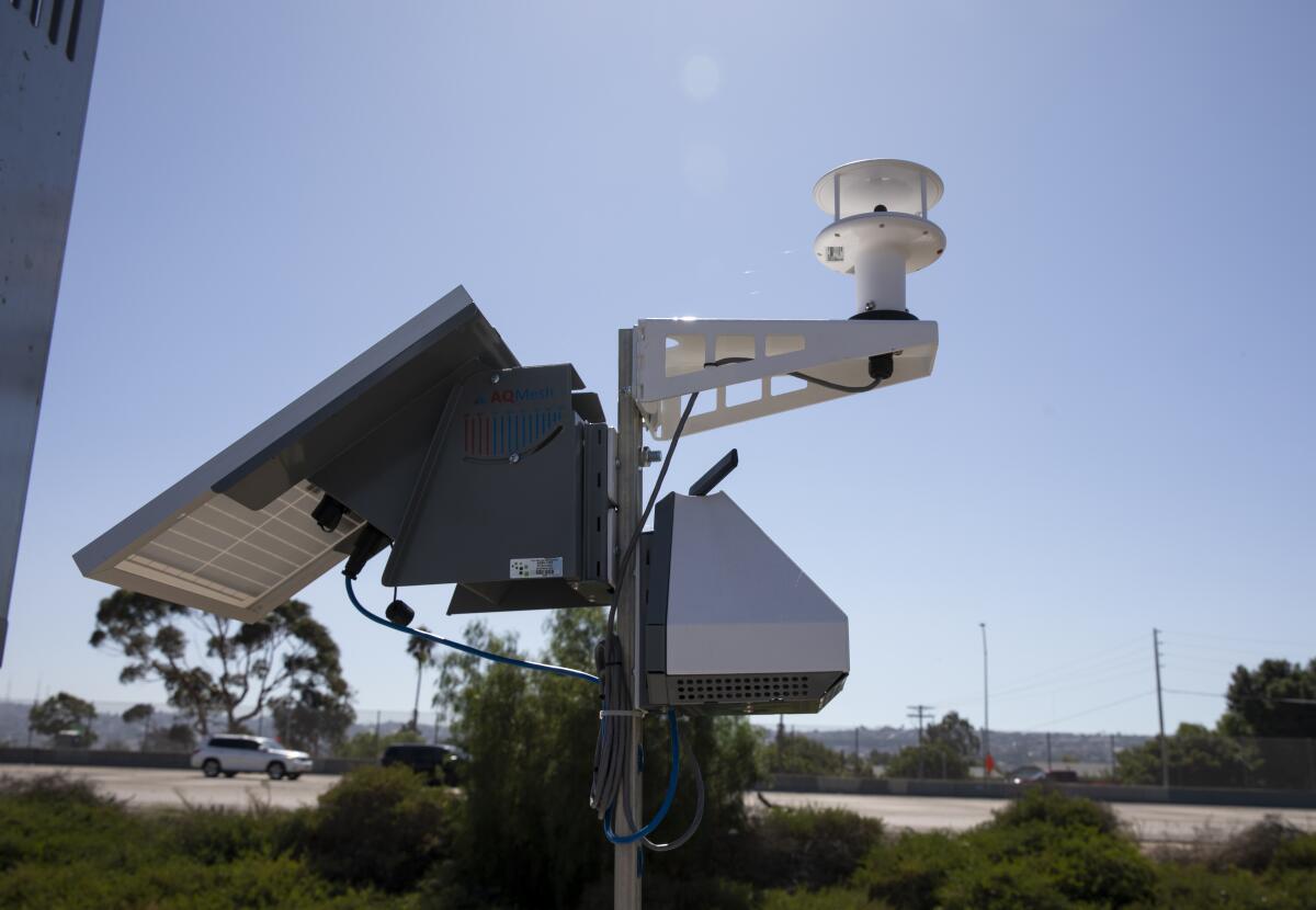 One of six odor monitors installed by the The San Diego Air Pollution Control District in 2023 in San Ysidro.
