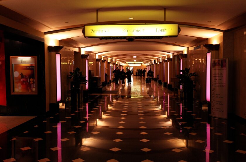 The lower lobby of the Palmer House Hilton hotel in Chicago. 