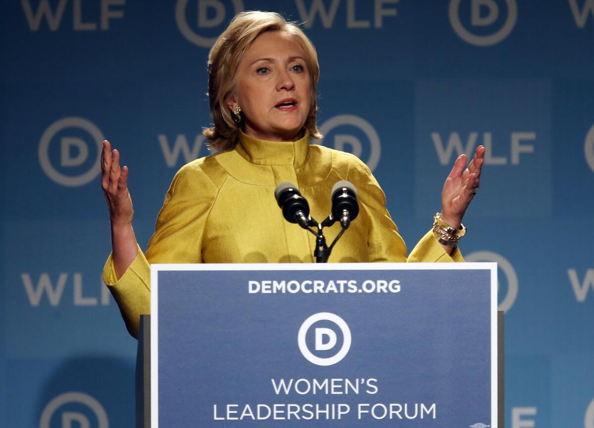 Former Secretary of State Hillary Rodham Clinton speaks at the Democratic National Committee's Women's Leadership Forum.