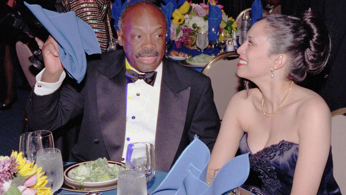 Willie Brown and Kamala Harris at a dinner in April 1995.