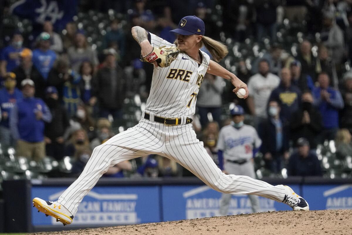 Milwaukee Brewers closer Josh Hader delivers during the ninth inning of a 3-1 win over the Brewers on Friday.