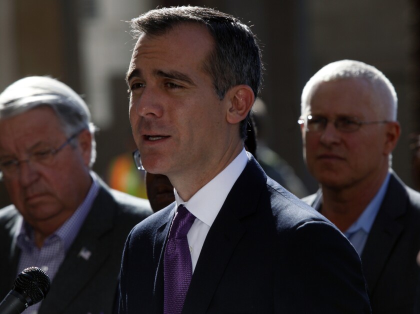 L.A. Mayor Eric Garcetti says the city is still primed for a new football stadium downtown, if someone steps forward to build it.
