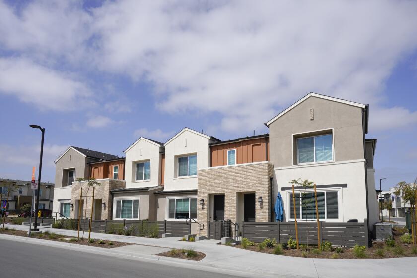 Completed townhouses in Lennar’s new Sunbow housing development in Chula Vista.