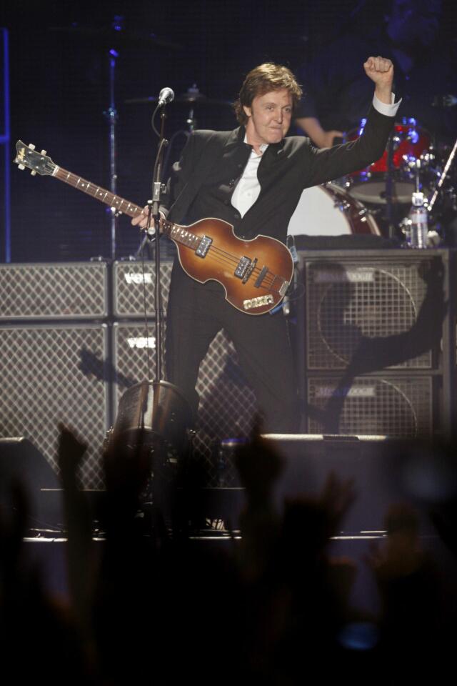 Sir Paul McCartney performs as the headliner of the Main Stage at the Coachella Music and Arts Festival at the Empire Polo Field in Indio, 2009.