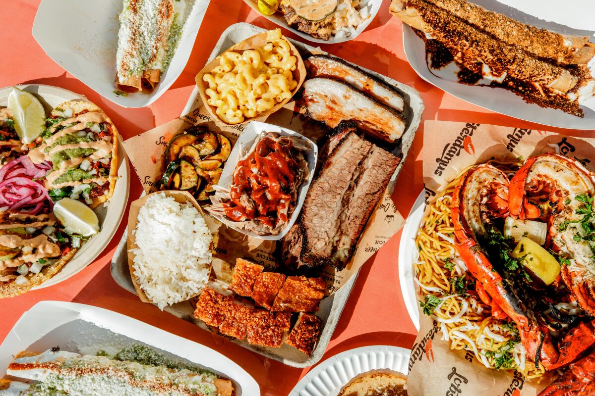 LOS ANGELES, CA - October 23: A smorgasbord of meals at Smorgasburg on Sunday, Oct. 23 in Los Angeles, CA. (Annie Noelker / For The Times)