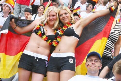 German supporters cheer their team befor