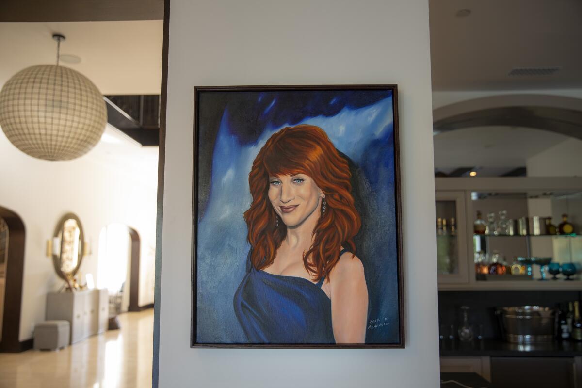 A portrait of Kathy Griffin painted in prison by convicted murderer Erik Menendez hangs in the comedian's Los Angeles home. "He is a fan," says Griffin.
