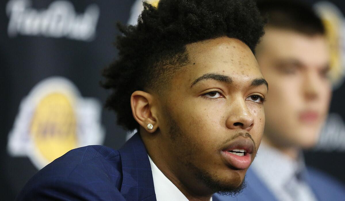 Lakers draft pick Brandon Ingram speaks with the media at a press conference in El Segundo on Tuesday.