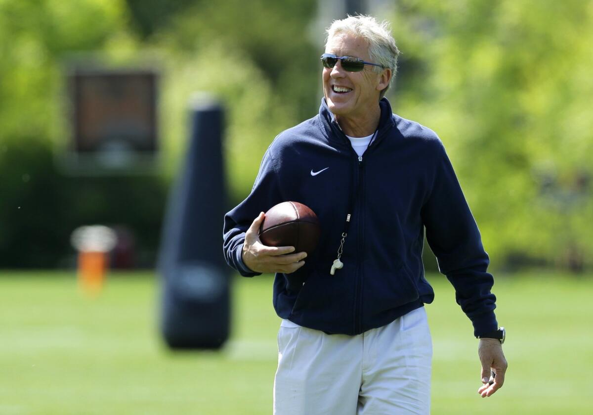 Seattle Seahawks head coach Pete Carroll during rookie minicamp on Friday.