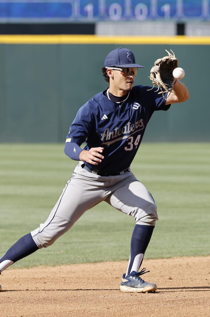 UC Irvine infielder Colin Yeaman fields a hit during Sunday's game against Arizona State.