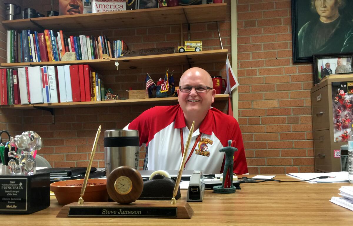 Park Elementary School Principal Steve Jameson in his office in Columbus, Kan.